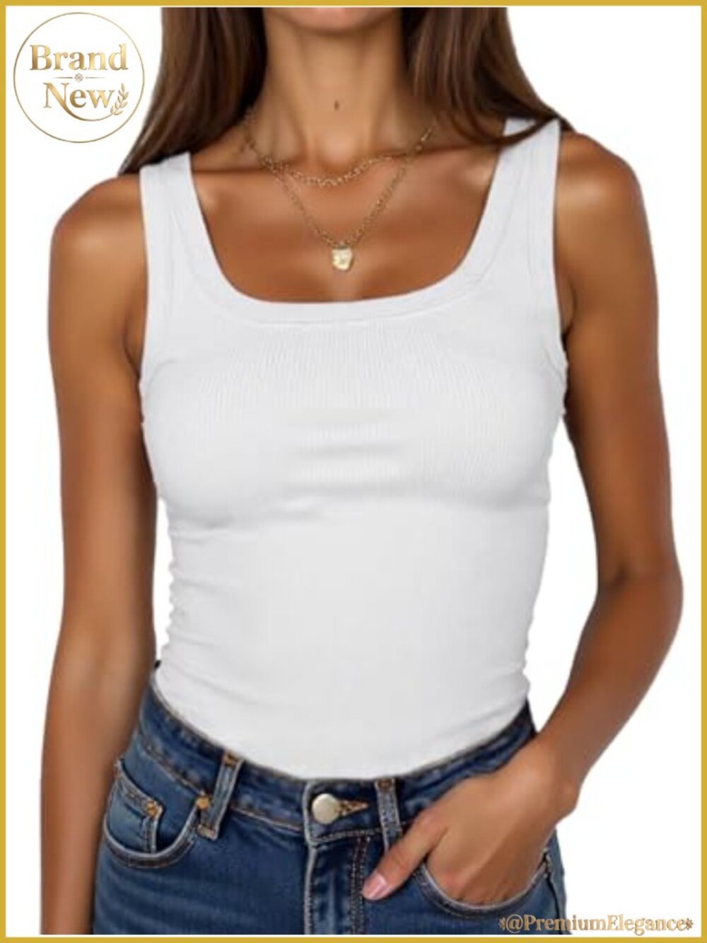 Sleeveless Square Neck Ribbed Fitted Tank Top